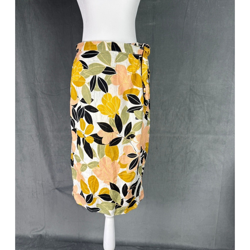Rachel Zoe Midi Skirt Women M Linen Floral Wrap Elastic Beach Resortwear Summer‎
